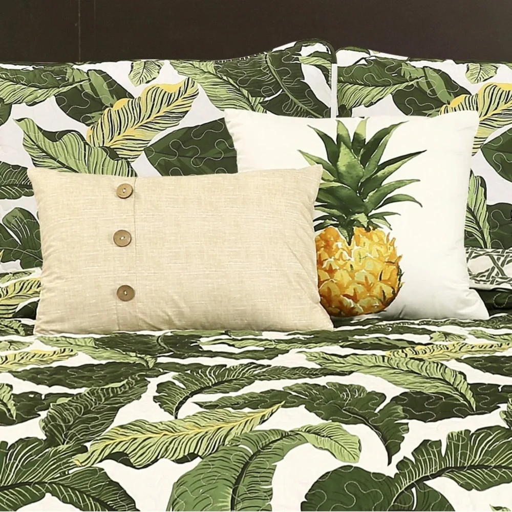 Lush Decor Tropical Paradise Quilt - Leaf Palm Rainforest Reversible 5 Piece Bed